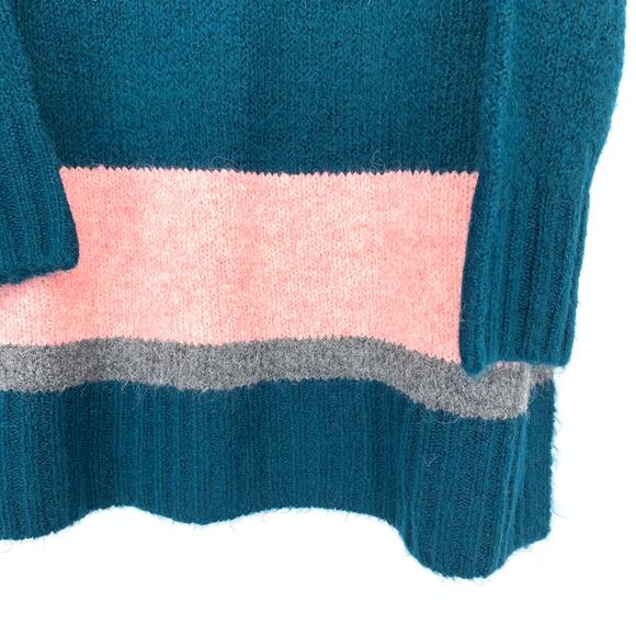 Lou & Grey For Loft Tunic Sweater Womens Size Medium Teal Pink Gray Striped NEW - Picture 4 of 7